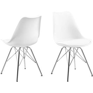AC Design Furniture Emanuel Set van 4 eetkamerstoelen, B 48,5 x H 85,5 x D 54 cm, wit/chroom, PU/metaal