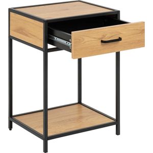 AC Design Furniture Jörn nachtkastje, B: 42 x H: 63 x D: 35 cm, wilde eikenlook/zwart, hout/metaal, 1 stuk.