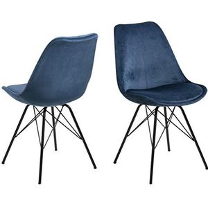 AC Design Furniture Emanuel Eetkamerstoelen, 48,5 x 85,5 x 54 cm, marineblauw/zwart, fluweel/metaal, 2 stuks