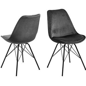 AC Design Furniture Emanuel eetkamerstoelen, set van 2, donkergrijs/zwart fluweel, metaal, 48,5 x 85,5 x 54 cm