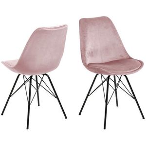 AC Design Furniture Emanuel Eetkamerstoelen, set van 2, 48,5 x 85,5 x 54 cm, oudroze, zwart, fluweel, metaal