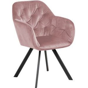 Hioshop Loly eetkamerstoel met armleuningen oudroze, zwart.