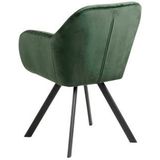 AC Design Furniture Kerstin Draaibare eetkamerstoel met armleuningen in bosgroen, gestoffeerde stoel in fluwelen stof met zwarte poten, B: 57,5 x H: 81,5 x D: 61,5 cm