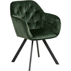 AC Design Furniture Kerstin Draaibare eetkamerstoel met armleuningen in bosgroen, gestoffeerde stoel in fluwelen stof met zwarte poten, B: 57,5 x H: 81,5 x D: 61,5 cm