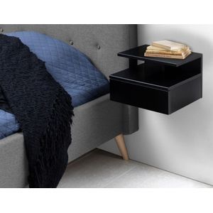 AC Design Furniture Fia Nachtkastje met 1 lade in zwart, 1 wandkast in minimalistische stijl, klein nachtkastje voor wandmontage, B 35 x H 22,5 x D 32 cm