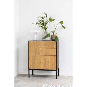 Dressoir Bronx MDF Zwart 3-Deurs 2 Lades 80cm - Giga Living