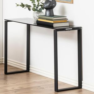 24Designs Sidetable Serenity - B110 X D40 X H76 Cm - Smoke Glas - Zwart Metalen Onderstel