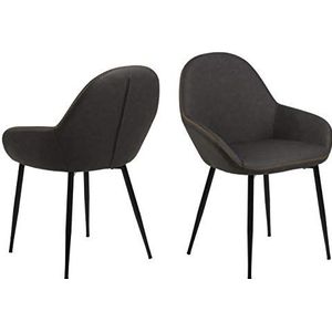 AC Design Furniture Julie eetkamerstoelen set van 2, L: 57,5 x B: 60 x H: 84 cm, grijs/oranje/zwart, PU/metaal, 2 stuks
