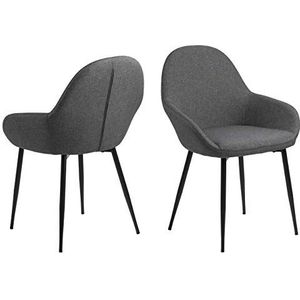 AC Design Furniture Julie eetkamerstoelen set van 2, L: 57,5 x B: 60 x H: 84 cm, grijs/zwart/zwart, stof/metaal, 2 stuks