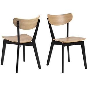 AC Design Furniture Roxanne eetkamerstoelen set van 2, H: 79,5 x B: 45 x D: 55 cm, eiken-look, zwart, eiken-urnier/rubberhout, 2 stuks
