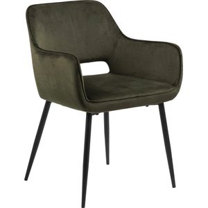 AC Design Furniture Rebecca Eetkamerstoelen, groen, set van 2, voor eetkamer met armleuning, keukenstoel, gestoffeerde stoel, zitting van fluweel met metalen poten