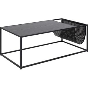 AC Design Furniture Jörn rechthoekige salontafel met tijdschriftenbak van metalen vlechtwerk, zwart, essenlook, metalen frame, L: 110 B: 60 H: 40 cm, 1 eenheid