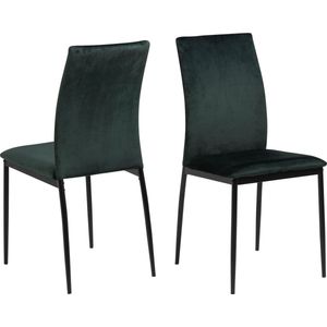 AC Design Furniture Devin Fluwelen eetkamerstoelen met rugleuning, set van 4, minimalistisch design, keukenstoelen, donkergroene stof, metalen poten, gestoffeerde eetkamerstoelen, accentstoel,