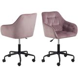 24Designs Shelby Bureaustoel Fluweel - Velvet Poederroze - Zwart Metaal - 5-Teens Kruispoot Op Wielen