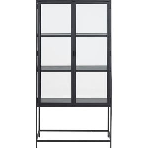Woonexpress Vitrinekast Assel - MDF/Glas - Zwart/Transparant - 77x150x35 cm (BxHxD)