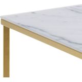 AC Design Furniture Antje Rechthoekige salontafel van glas met marmerlook in wit en gekruiste verchroomde sokkel in goudkleur, B: 90 x H: 45 x D: 50 cm, woonkamertafel wit en goud