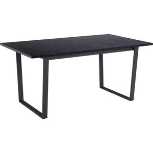 AC Design Furniture Albert eettafel met zwarte marmerlook en zwarte metalen poten, industriële stijl, rechthoekige keukentafel voor 6 personen, B: 160 x H: 74 x D: 90 cm