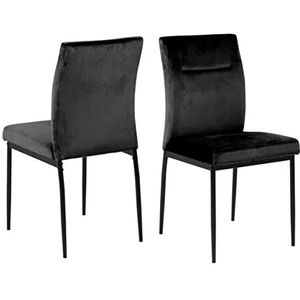 AC Design Furniture Dani eetkamerstoel van fluweel met zwarte metalen poten en smalle zwarte metalen poten, 2 stuks