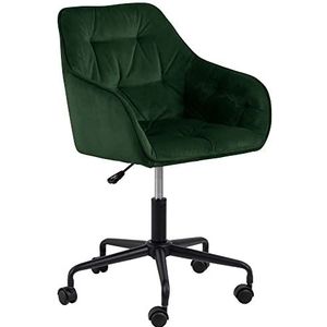 24Designs Shelby Bureaustoel Fluweel - Velvet Bosgroen - Zwart Metaal - 5-Teens Kruispoot Op Wielen