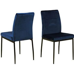 AC Design Furniture Dani Fluwelen eetkamerstoelen, set van 2, gevoerde keukenstoelen met donkerblauwe stof en slanke zwarte metalen poten, modern design, eetkamerset, keukenaccentstoelen, 2 stuks