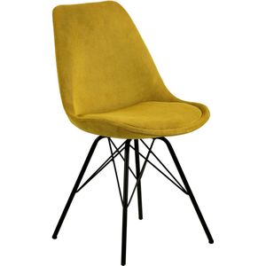 AC Design Furniture Emanuel Cord-eetkamerstoel met rugleuning, 2-delige set, gevoerde eetkamerstoel, organische vorm, geel, gestoffeerde stoffen zitting met zwarte metalen poten, perfecte keukenset