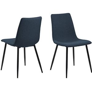 AC Design Furniture Vera Eetkamerstoelen, 4-delige set, eetkamerset van donkerblauwe stof en zwarte metalen poten, keukeneetkamerstoelen, thuiskantoor, bureaustoel zonder wieltjes, accentstoel gang