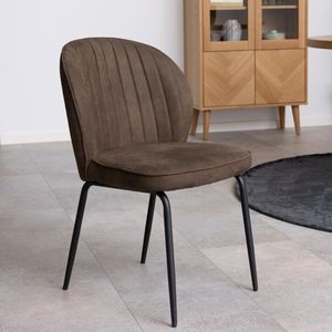 AC Design Furniture Panna Set van 2 eetkamerstoelen in lichtbruin, gevoerde eetkamerstoel, gestoffeerde zitting met zwarte metalen poten, gestoffeerde stoel voor eetkamer, B: 47 x D: 44 x H: 82 cm