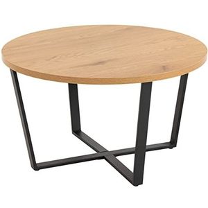 AC Design Furniture Albert Ronde houten salontafel, tafelblad wilde eikenlook met gekruiste zwarte metalen poten, kleine salontafel, woonkamerbijzettafel, minimalistisch woonkamermeubel