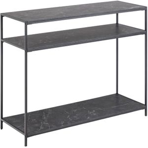 AC Design Furniture Ingelise consoletafel met 2 planken in zwart marmer look en metaal, bijzettafel met plank, staand rek in zwart, woonkamer, industriële stijl, B: 100 x H: 79 x D: 35 cm