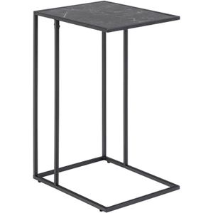 AC Design Furniture Ingelise rechthoekige bijzettafel, zwart tafelblad in marmer-look met zwarte metalen poten, industrieel design bijzettafel, marmeren bijzettafel voor woonkamer
