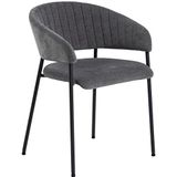 AC Design Furniture Anna Eetkamerstoelen, zachte eetkamerstoelen met chenille-effect, keukenstoelen, loungestoelen met armleuningen, donkergrijze gestoffeerde stoelen met zwarte metalen poten