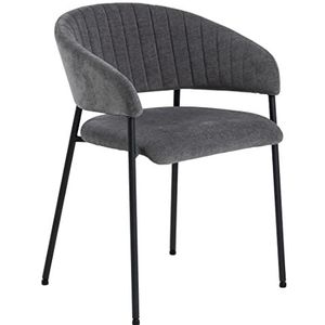 AC Design Furniture Anna Eetkamerstoelen, zachte eetkamerstoelen met chenille-effect, keukenstoelen, loungestoelen met armleuningen, donkergrijze gestoffeerde stoelen met zwarte metalen poten