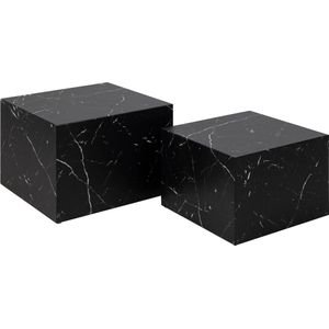 AC Design Furniture Dicte vierkante salontafel set van 2, zwart met marmerlook, elegante woonkamertafel, bijzettafel voor woonkamer, B: 58 x H: 40 x D: 58 cm en B: 50 x H: 33 x D: 50 cm