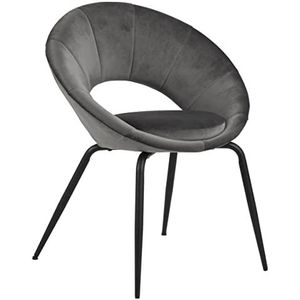 AC Design Furniture Juliane Eetkamerstoelen, set van 2 stuks, donkergrijze gestoffeerde stoelen met fluwelen bekleding en metalen poten, ronde stoelen in moderne retrostijl, eetkamermeubels
