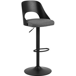AC Design Furniture Lucia in hoogte verstelbare barkrukken, set van 2, moderne barkruk met zwarte rugleuning, zitkussen in donkergrijs en trompetvoet van metaal, hoge stoelen met draaifunctie