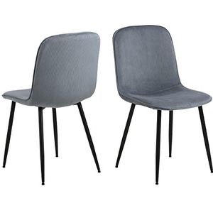 AC Design Furniture Dagmar Corduroy eetkamerstoel met rugleuning, set van 4, gestoffeerde eetkamerstoel, minimalistische keukenstoelen, grijze stof, zwarte metalen poten, hal, kantoor