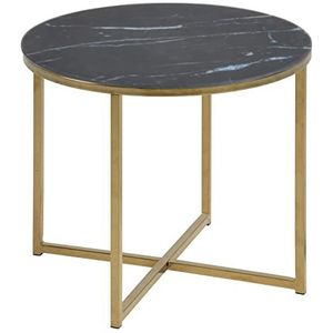 AC Design Furniture Antje ronde bijzettafel, glasplaat met zwarte marmeren look en gouden metalen voet, elegante bijzettafel woonkamer, accenttafel, 1 stuk, H: 42 x B: 50 x D: 50 cm