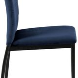 AC Design Furniture Drew Eetkamerstoelen, fluweel, gevoerd, met donkerblauwe stof en zwarte metalen poten, functioneel design, comfortabel, voor hal, thuiskantoor, 4 stuks