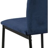 AC Design Furniture Drew Eetkamerstoelen, fluweel, gevoerd, met donkerblauwe stof en zwarte metalen poten, functioneel design, comfortabel, voor hal, thuiskantoor, 4 stuks