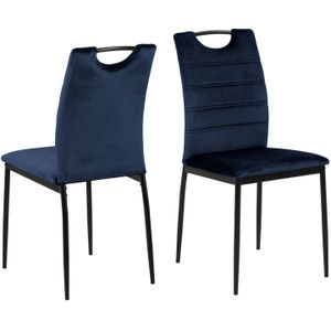 AC Design Furniture Drew fluwelen eetkamerstoelen, set van 4 stuks, donkerblauwe stof en zwarte metalen poten, functioneel design, comfortabele eetkamerset, accentstoel voor hal, thuiskantoor