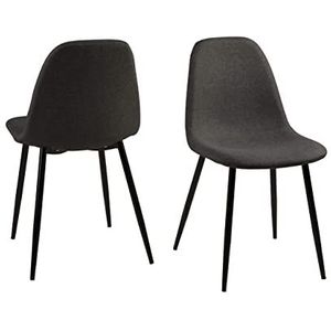 AC Design Furniture Linea Eetkamerstoelen, set van 4 stuks, minimalistisch design, van grijsbruine stof en zwarte metalen poten, eetkamerstoelen voor de keuken, bureaustoel zonder wielen