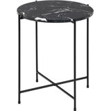 AC Design Furniture Agnar Ronde bijzettafel in zwart marmeren steenlook met zwarte metalen poten, woonkamerbijzettafel, marmer, exclusieve look, klein meubel, woonkamermeubel, marmer