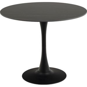 ronde tafel mat zwart keramiek met 4 stoelen lichtgrijs