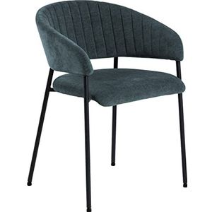AC Design Furniture Anna Eetkamerstoelen, zachte eetkamerstoelen met chenille-effect, keukenstoelen, loungestoelen met armleuningen, donkerblauwe gestoffeerde stoelen met zwarte metalen poten