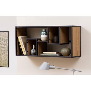 AC Design Furniture Jörn Rustiek wandrek met 2 rechthoekige vakken, wilde eikenlook en zwart metalen frame, eenvoudige stijl voor woonkamer, slaapkamer, 95 x 30 x 45 cm