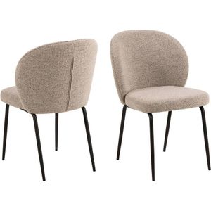 AC Design Furniture Panna Eetkamerstoelen, set van 2, beige stoelen, moderne keukenstoelen, gestoffeerde stoelen met bouclé bekleding in beige met zwarte metalen poten, keukenstoelset, eetkamermeubels