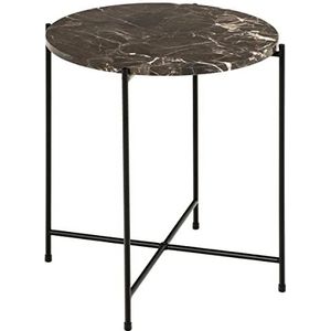 AC Design Furniture Agnar Ronde bijzettafel met echt Turks marmer gepolijst bruin en zwarte metalen basis, Ø 42 x H 45 cm, kleine bijzettafel van echt marmer, bruin