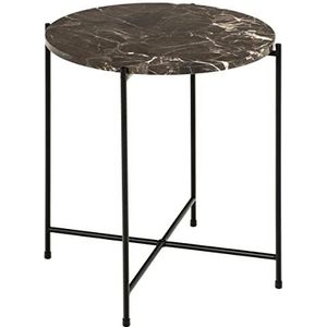 AC Design Furniture Agnar Ronde bijzettafel van echt Turks marmer gepolijst bruin en zwart metalen sokkel 42 x 45 cm