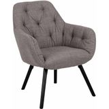 AC Design Furniture Feluca Relaxstoel in grijs, gestoffeerde stoel met armleuningen voor woonkamer, loungestoel met gestructureerde bekleding in lichtgrijs-bruine kleur met poten van zwart eiken