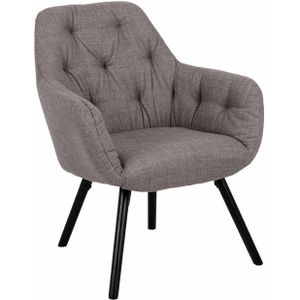 AC Design Furniture Feluca Relaxstoel in grijs, gestoffeerde stoel met armleuningen voor woonkamer, loungestoel met gestructureerde bekleding in lichtgrijs-bruine kleur met poten van zwart eiken